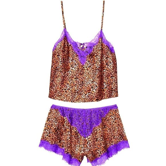 BOLD Leopard Cropped Silk & Lace Cami Set - Picture 1 of 4